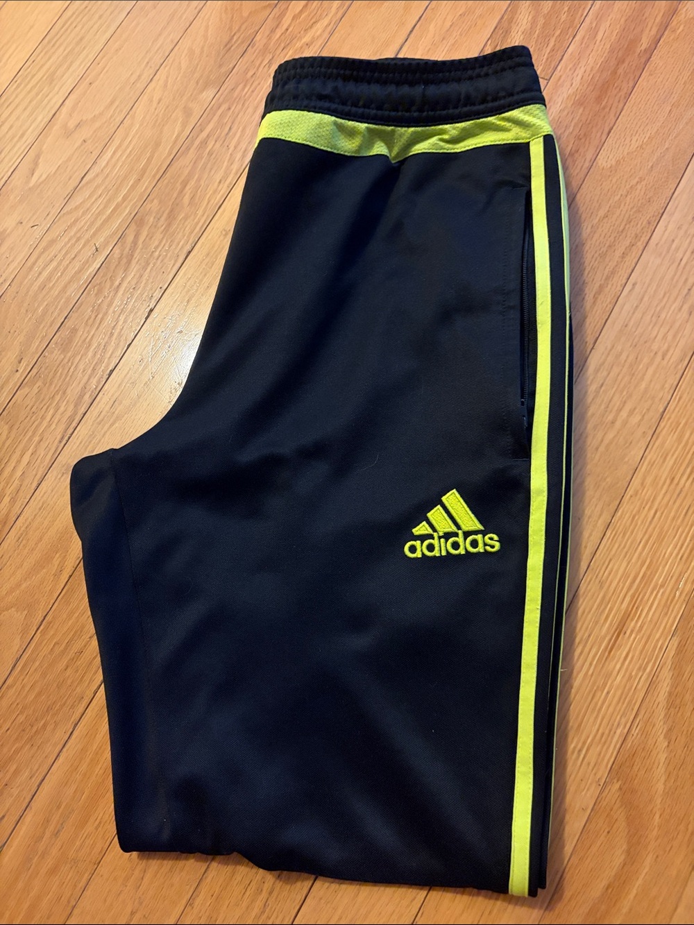 adidas Men’s Black with Neon Light Green Trim Jogger Pants